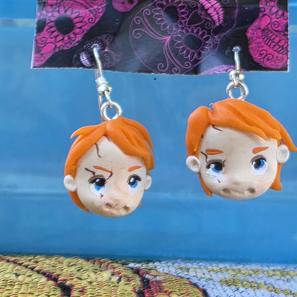 Orange Hair Character Earrings for Kids